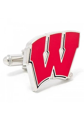 Silver Plated Wisconsin Badgers Mens Cufflinks - Red