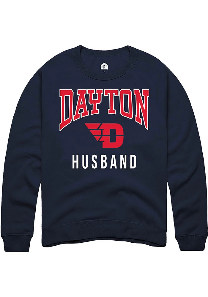 Rally Dayton Flyers Mens Navy Blue Husband Long Sleeve Crew Sweatshirt