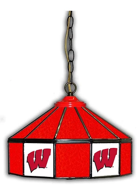 Red Wisconsin Badgers 14 Inch Stained Glass Pub Lamp