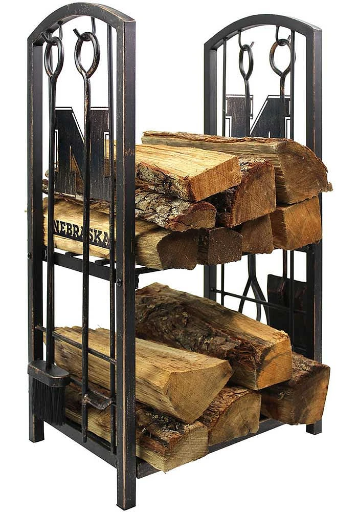 Red Nebraska Cornhuskers Wood Holder and Tool Set Fire Pit Supplies