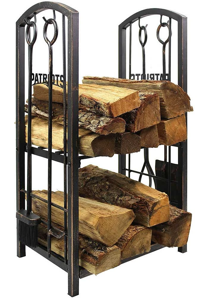 New England Patriots Wood Holder and Tool Set Fire Pit Supplies