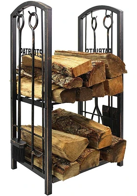 New England Patriots Wood Holder and Tool Set Fire Pit Supplies