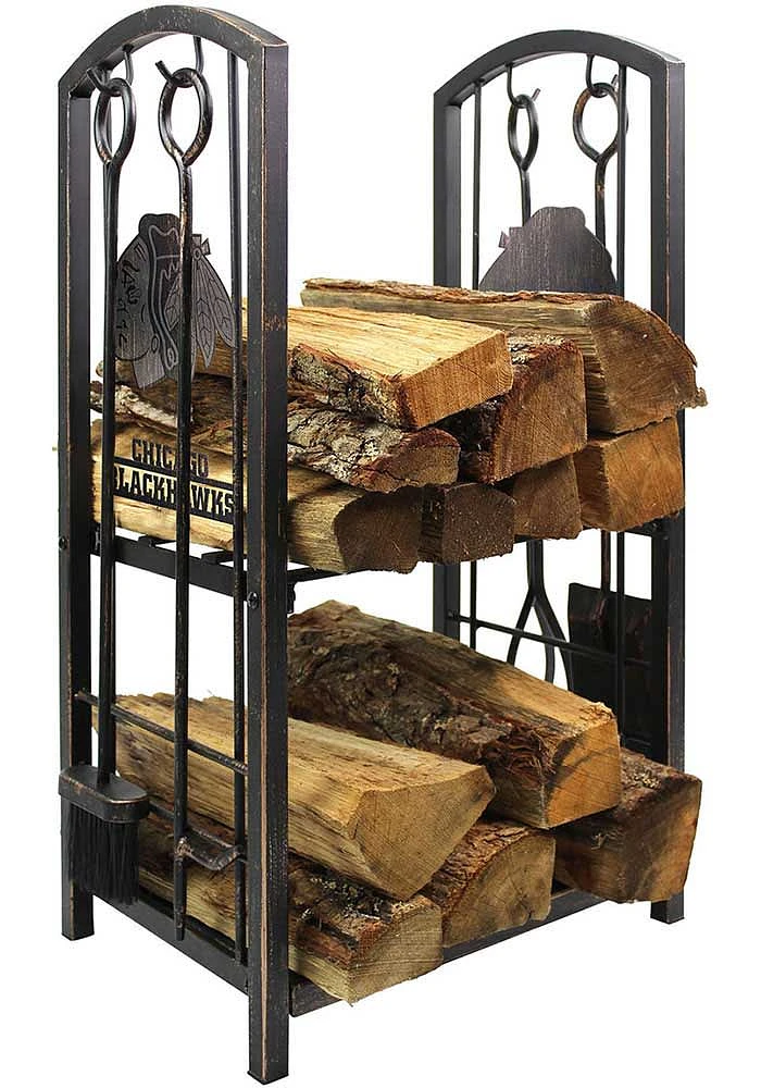 Chicago Blackhawks Wood Holder and Tool Set Fire Pit Supplies