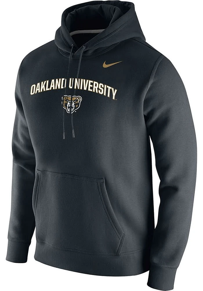 Nike Oakland University Golden Grizzlies Mens Black Arch Mascot Club Long Sleeve Hoodie