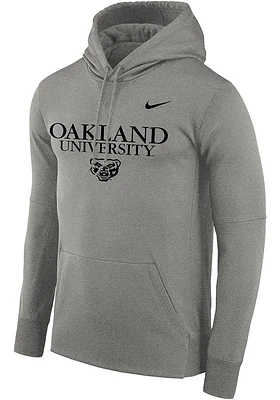 Nike Oakland University Golden Grizzlies Mens Grey Wordmark Therma Hood