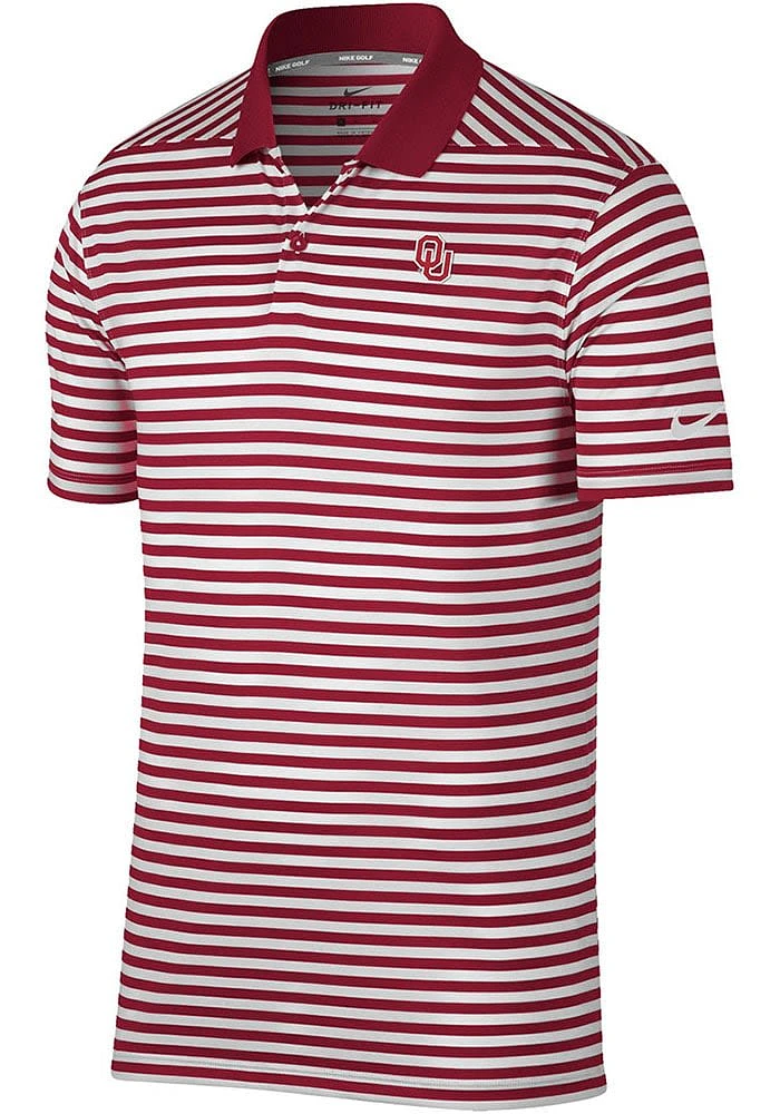 Nike Oklahoma Sooners Mens Crimson Golf Victory Stripe Design Short Sleeve Polo