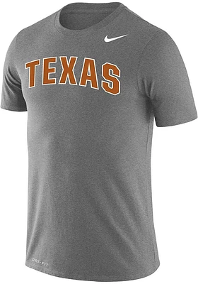 Nike Texas Longhorns Grey Legend Arch Team Name Design Short Sleeve T Shirt