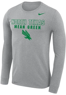 Nike North Texas Mean Green Grey Legend Arch Mascot Long Sleeve T-Shirt