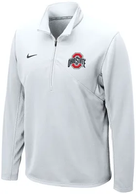 Nike Ohio State Buckeyes Mens White Dri-FIT Training Long Sleeve Qtr Zip Pullover