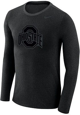 Nike Ohio State Buckeyes Black Marled Tonal Logo Long Sleeve T Shirt