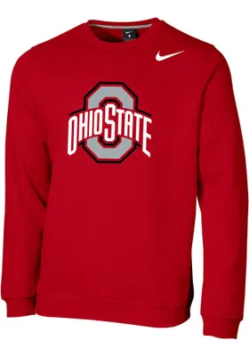 Nike Ohio State Buckeyes Mens Red Club Fleece Logo Long Sleeve Crew Sweatshirt