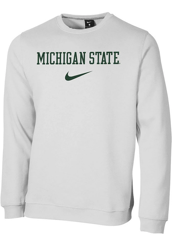 Nike Michigan State Spartans Mens White Club Fleece Design Long Sleeve Crew Sweatshirt