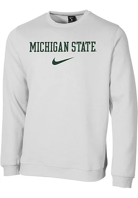 Nike Michigan State Spartans Mens White Club Fleece Design Long Sleeve Crew Sweatshirt