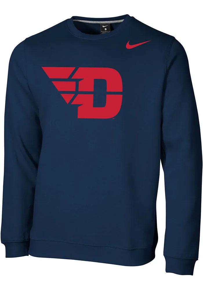 Nike Dayton Flyers Mens Navy Blue Club Fleece Long Sleeve Crew Sweatshirt