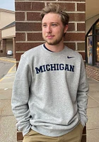 Nike Michigan Wolverines Mens Grey Club Fleece Long Sleeve Crew Sweatshirt
