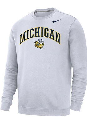 Nike Michigan Wolverines Mens White Club Fleece Standard Long Sleeve Crew Sweatshirt