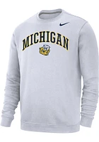 Nike Michigan Wolverines Mens White Club Fleece Standard Long Sleeve Crew Sweatshirt