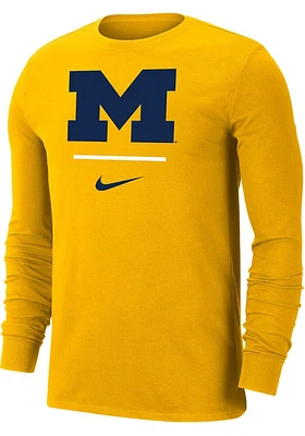 Nike Michigan Wolverines Yellow Dri-FIT Big Logo Long Sleeve T Shirt