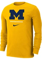 Nike Michigan Wolverines Yellow Dri-FIT Big Logo Long Sleeve T Shirt