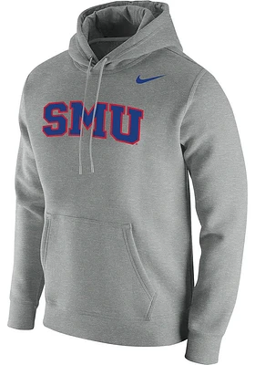 Nike SMU Mustangs Mens Grey Club Fleece Wordmark Long Sleeve Hoodie