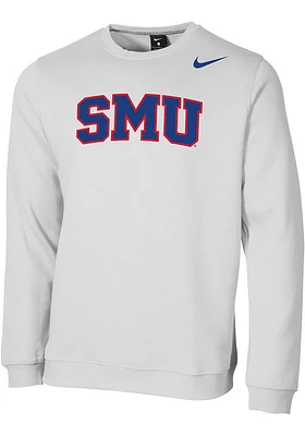 Nike SMU Mustangs Mens White Club Fleece Wordmark Long Sleeve Crew Sweatshirt