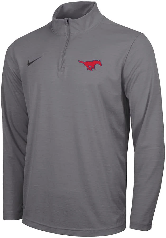 Nike SMU Mustangs Mens Grey Intensity Logo Long Sleeve Qtr Zip Pullover