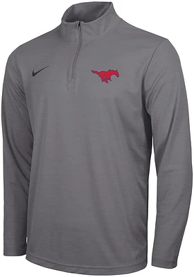Nike SMU Mustangs Mens Grey Intensity Logo Long Sleeve Qtr Zip Pullover