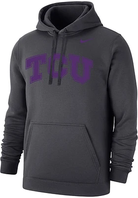 Nike TCU Horned Frogs Mens Grey Club Fleece Wordmark Long Sleeve Hoodie