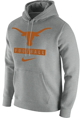 Nike Texas Longhorns Mens Grey Club Fleece Football Long Sleeve Hoodie