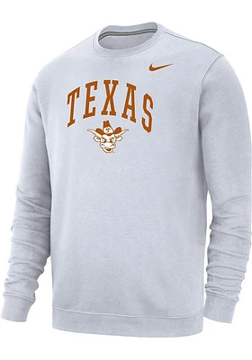 Nike Texas Longhorns Mens White Club Fleece Long Sleeve Crew Sweatshirt
