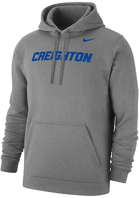 Nike Creighton Bluejays Mens Grey Wordmark Club Fleece Long Sleeve Hoodie
