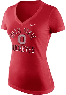 Nike Ohio State Buckeyes Womens Red Triblend Mid Short Sleeve T-Shirt