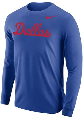 Nike SMU Mustangs Blue Script Long Sleeve T Shirt