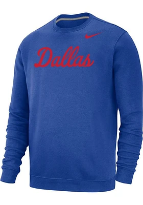Nike SMU Mustangs Mens Blue Club Fleece Long Sleeve Crew Sweatshirt