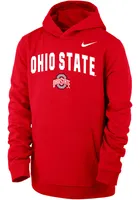 Nike Ohio State Buckeyes Youth Red Club Arch Mascot Long Sleeve Hoodie