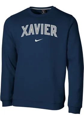 Nike Xavier Musketeers Mens Navy Blue Club Fleece Long Sleeve Crew Sweatshirt