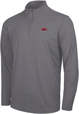 Nike Arkansas Razorbacks Mens Grey Intensity Logo Long Sleeve Qtr Zip Pullover