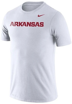 Nike Arkansas Razorbacks White Legend Wordmark Design Short Sleeve T Shirt