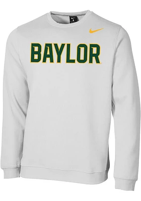 Nike Baylor Bears Mens White Club Fleece Wordmark Long Sleeve Crew Sweatshirt