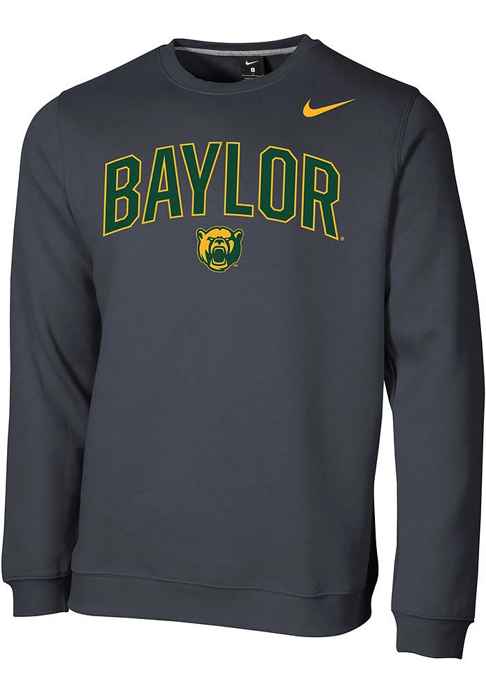 Nike Baylor Bears Mens Grey Arch Mascot Club Fleece Long Sleeve Crew Sweatshirt