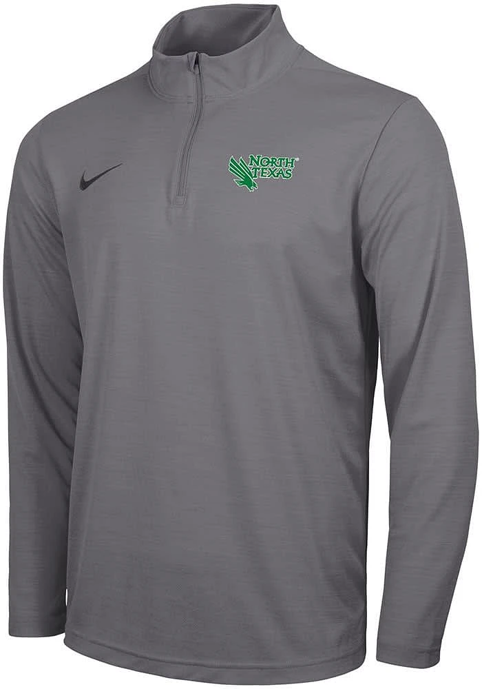 Nike North Texas Mean Green Mens Grey Intensity Logo Long Sleeve Qtr Zip Pullover