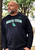 Nike North Texas Mean Green Mens Black Club Fleece Arch Mascot Long Sleeve Crew Sweatshirt