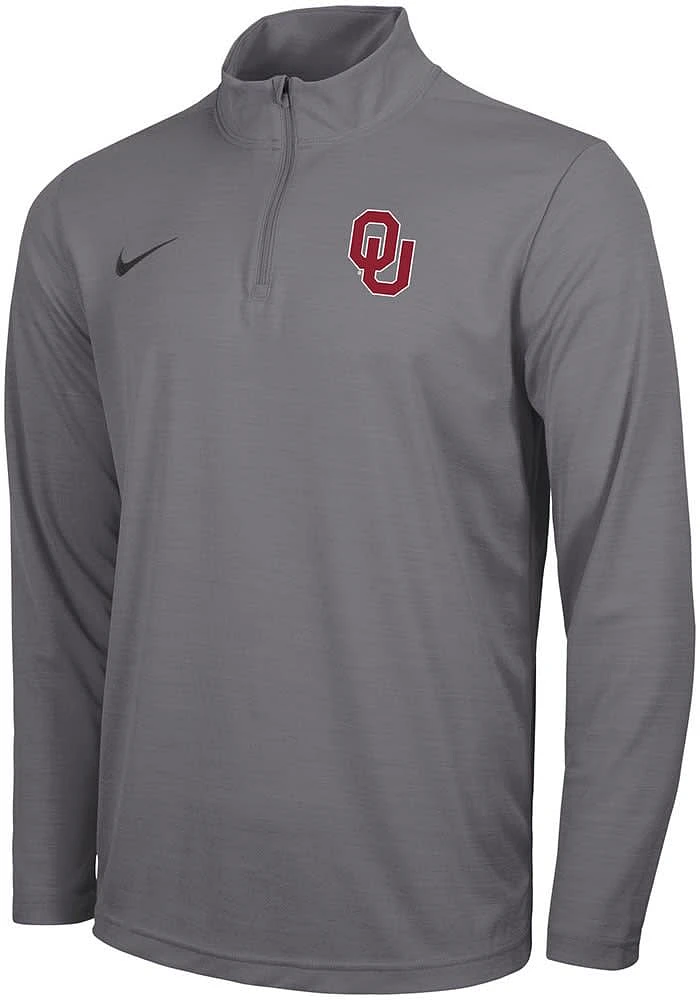 Nike Oklahoma Sooners Mens Grey Intensity Logo Long Sleeve Qtr Zip Pullover