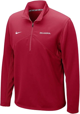 Nike Oklahoma Sooners Mens Crimson Dri-FIT Training Wordmark Long Sleeve Qtr Zip Pullover