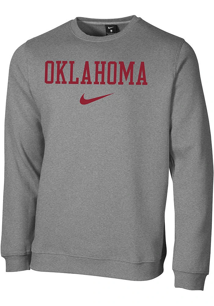 Nike Oklahoma Sooners Mens Club Fleece Long Sleeve Crew Sweatshirt
