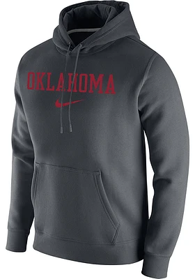 Nike Oklahoma Sooners Mens Grey Club Fleece Design Long Sleeve Hoodie