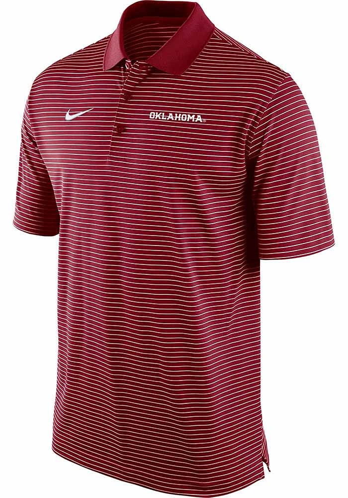 Nike Oklahoma Sooners Mens Crimson Stadium Stripe Wordmark Short Sleeve Polo