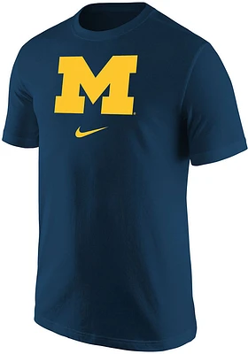 Nike Michigan Wolverines Blue Primary Logo Design Short Sleeve T Shirt