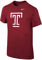 Nike Temple Owls Youth Crimson Primary Logo Short Sleeve T-Shirt