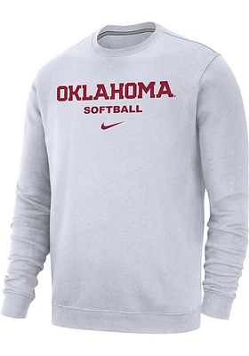 Nike Oklahoma Sooners Mens Club Fleece Softball Long Sleeve Crew Sweatshirt